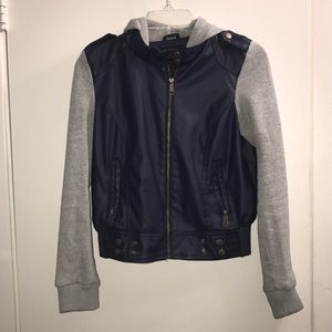 Navy blue and Gray leather jacket